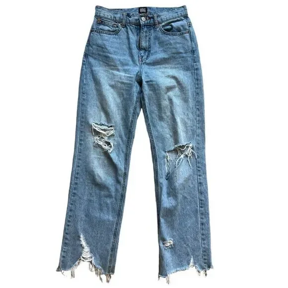 Womens Urban Outfitters BDG Distressed Raw Hem Light Rinse Cowboy Jeans - Sz 26 - Picture 2 of 4